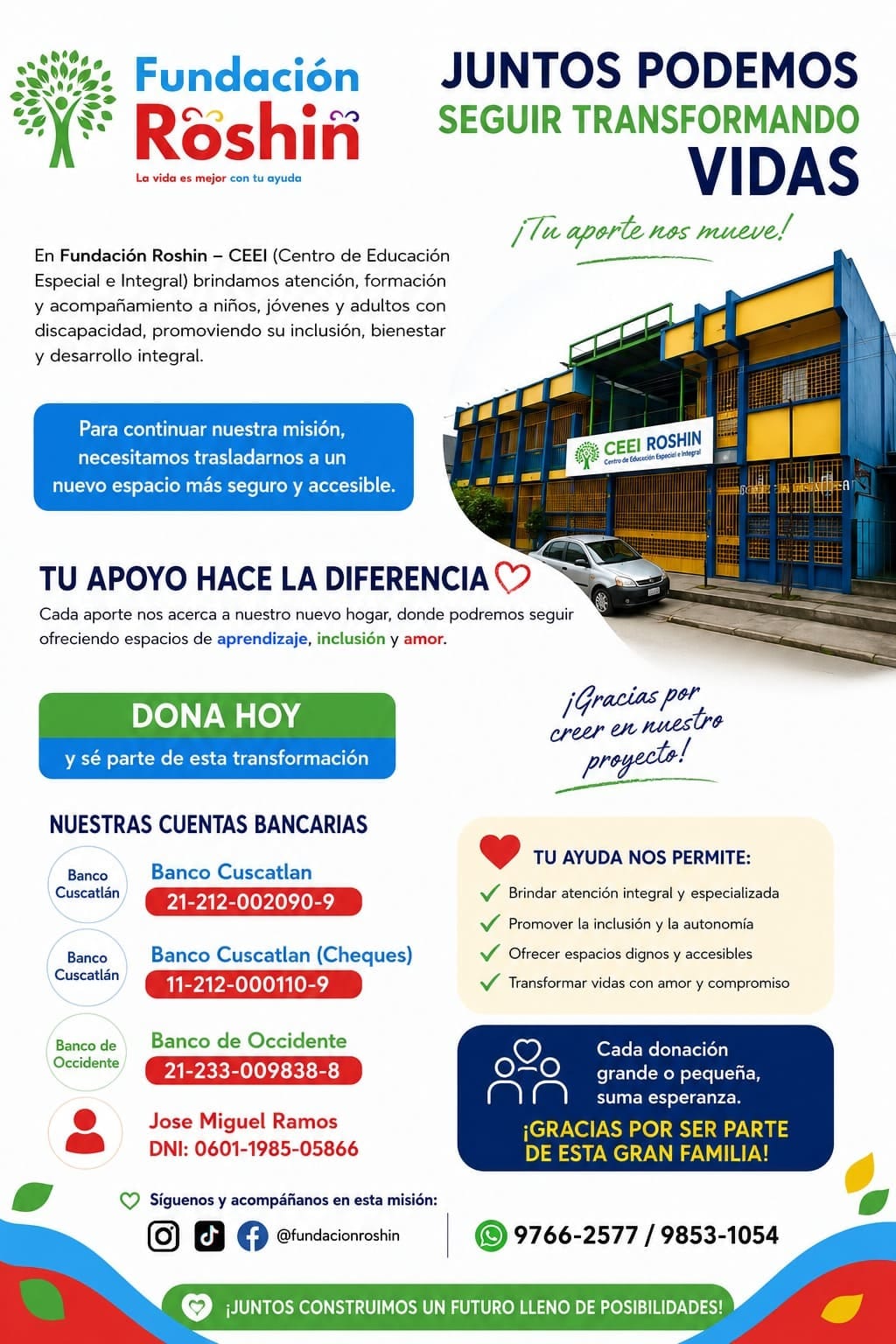Campaña Fundación Roshin juntos podemos seguir transformando vidas